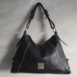 Vtg Dooney & Bourke East West Slouchy Hobo Shoulder Bag Black Leather Contrast